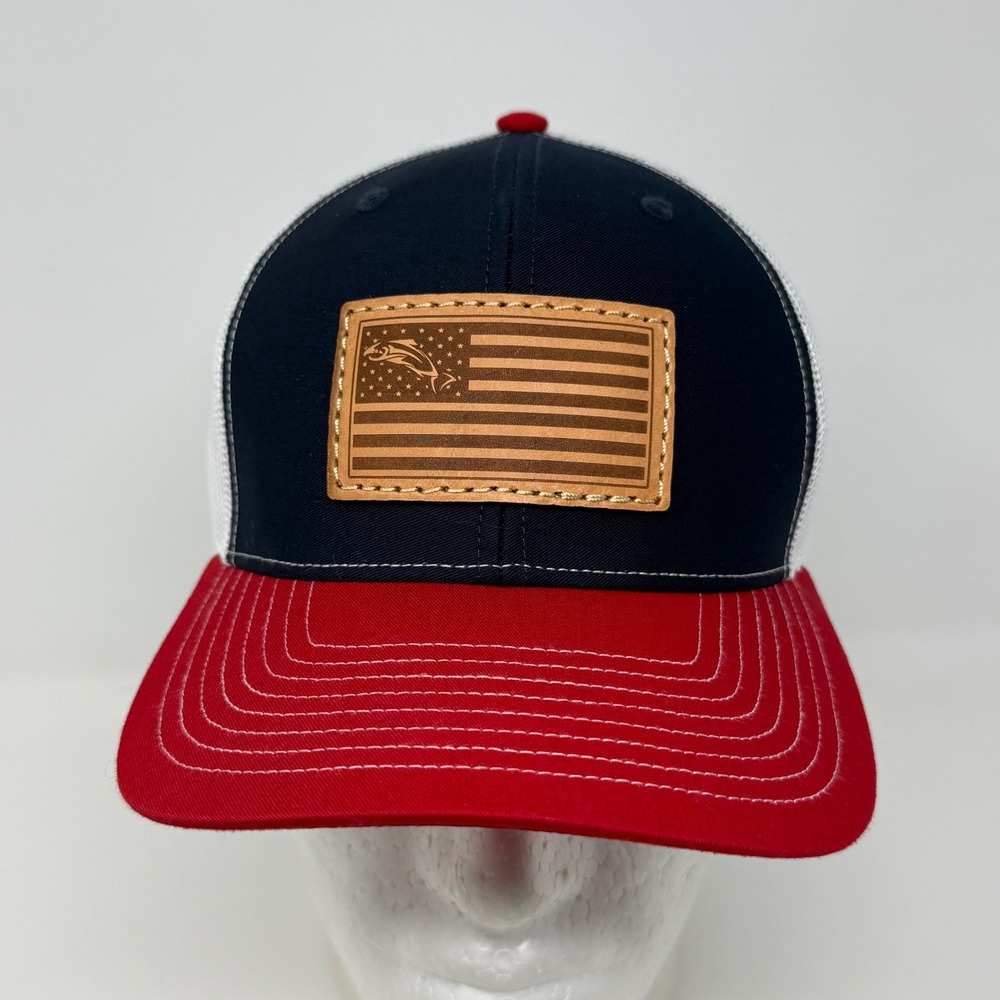 Richardson 112 Trucker Hat Navy White Red‎ Fishing American Flag Leather Patch